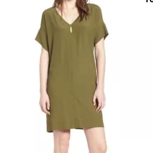 Madewell Desert Olive Green V-Neck Mini Shirt Dress - Picture 1 of 10